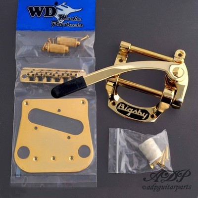 Bigsby B5 + WD Umbausatz: Brücke 6 Gewindesättel + Pickup-Platte Gold