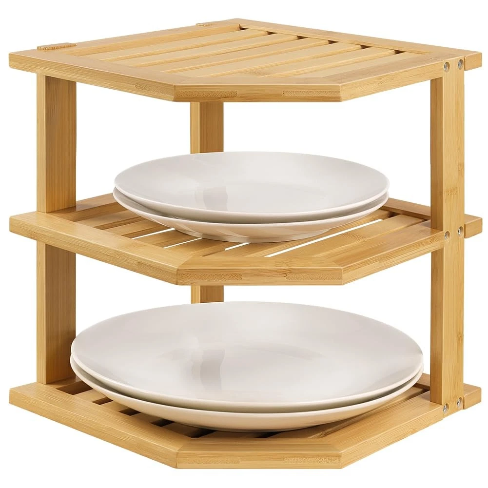 Plate Organizer Kitchen Cabinet Organizer 3 Tier Corner Counter Shelf for Pla...