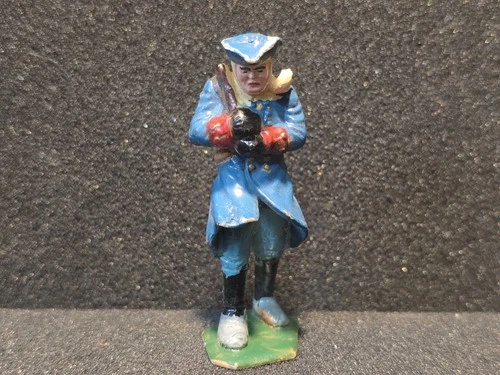 Vintage Revolutionary War Toy Soldier Figure Blue Painted Plastic 1950s w/ Rifle