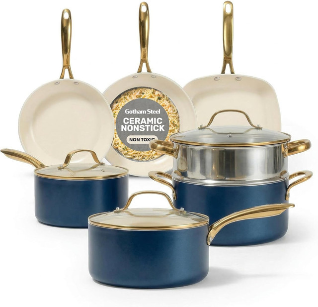 12 Pc Nonstick Ceramic Cookware Set with Steamer – Easy Clean