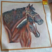 Printed Needlepoint Painted Canvas Only Horse Mare Foal 15" X 17" New