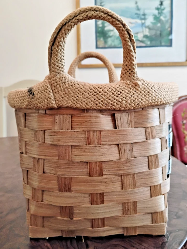 Cesta de ratán tejida pintura fresa decoración mango casa núcleo granja francesa Foto 4 de 4