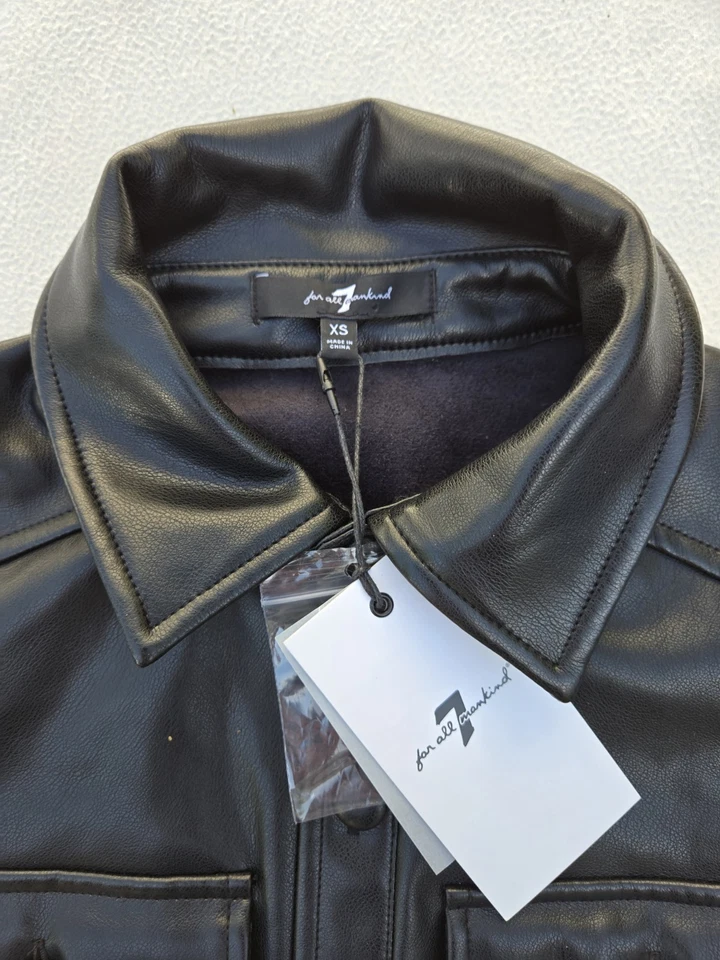 7 For All Mankind Mameluco Imitación Cuero Negro Talla XS Bolsillos con Cuello Cinturón Foto 4 de 4