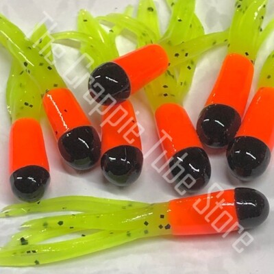 1.5'' Tri-Color Crappie Tube 50 Pack       Black/Orange/Chartreuse Pepper