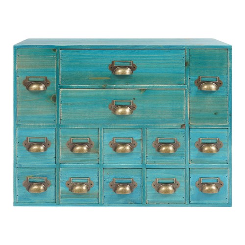Armario de almacenamiento retro de 14 cajones organizador de joyas de madera para dormitorio mesa - Imagen 6 de 16