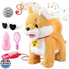 HCdoujoy Walking Barking Singing Corgi Puppy Toy, Repeats What You Say, Reali