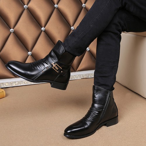 Mens Casual Pointy Toe Leather Ankle 