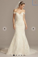 David s Bridal Oleg Cassini CWG808 Beaded Lace Off Shoulder Wedding Dress 6 8 10