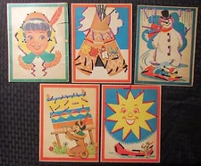 Vintage YARN Connect The Dots Art Cards VG-/VG+ 5.5x7.5 LOT of 5 