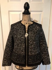 New Chicos Jacquard Jacket Blazer Suit Black White Gold Size 1 P Retail 159