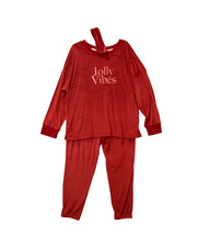 Joyspun Velour Pajamas Christmas Jolly Vibes 3 Pc Women's Red M, 2X, 3X