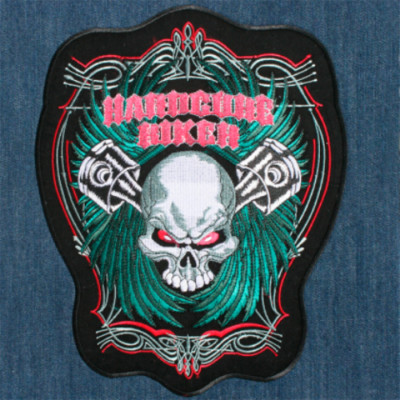 Hardcore Biker Skull Engine & Wings Large Rider Embroidered Back Patch Backpatch