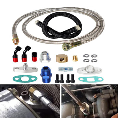 For T3 T4 T70 T66 GT35 Turbo Charger Oil Drain Return Line Oil Feed Complete Kit