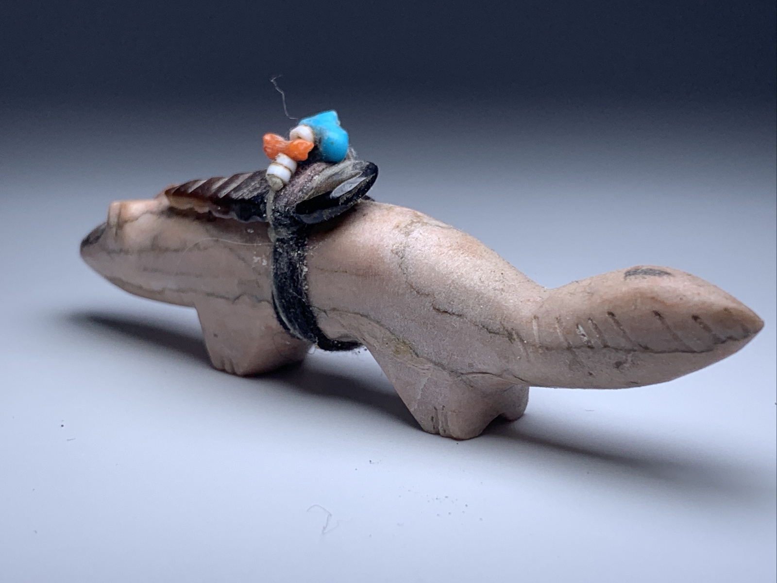 1970s Native Zuni Carved Stone Wolf Fetish By Edna Leki (d.)