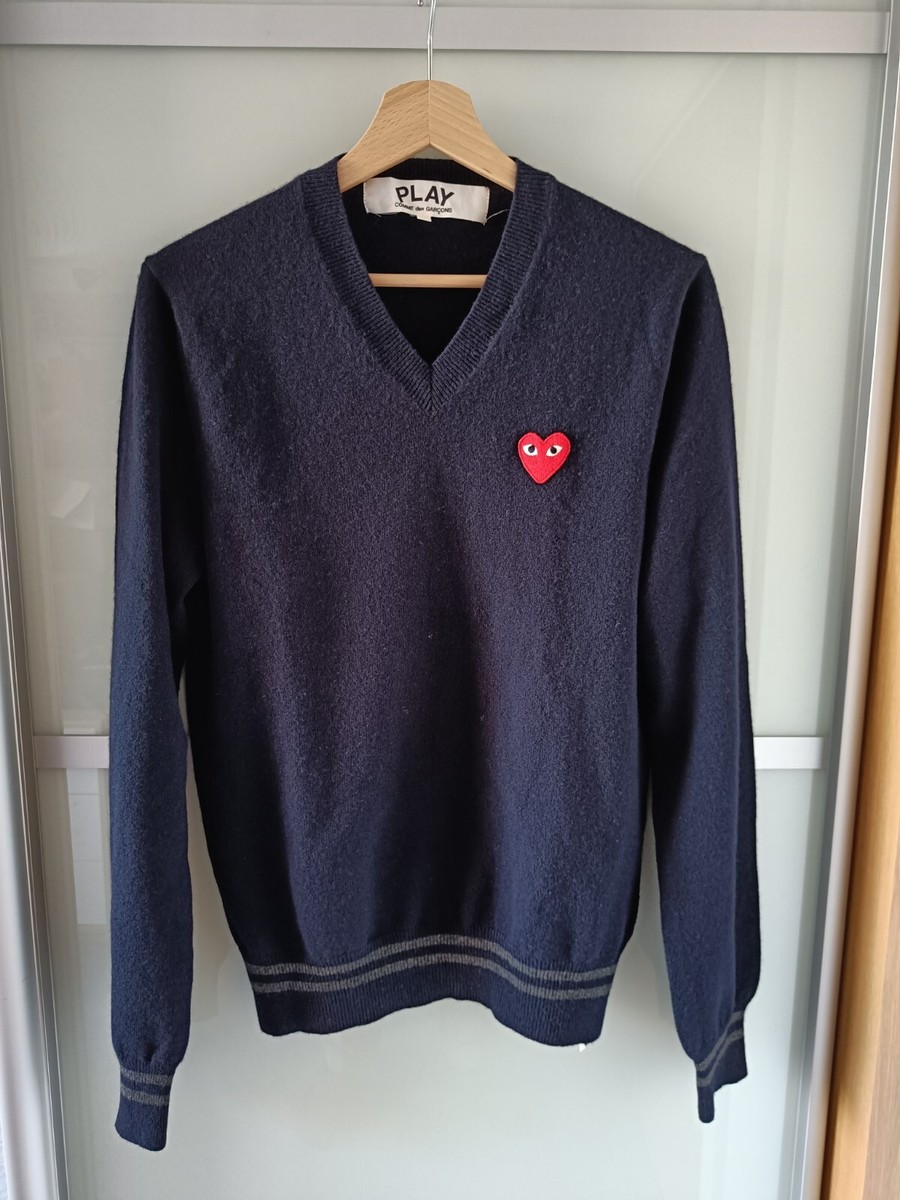 Comme des Garcons Play Navy Wool Jumper V Neck (S) UK