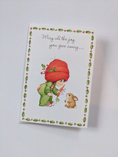 Tarjeta de Navidad vintage con sello Little Girl Bunny Zanahoria Charmers serie? Sin usar