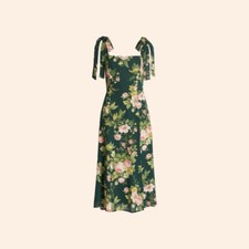 NWT $278 Reformation Twilight Dress Belvedere Green Floral Midi Tie Straight 2
