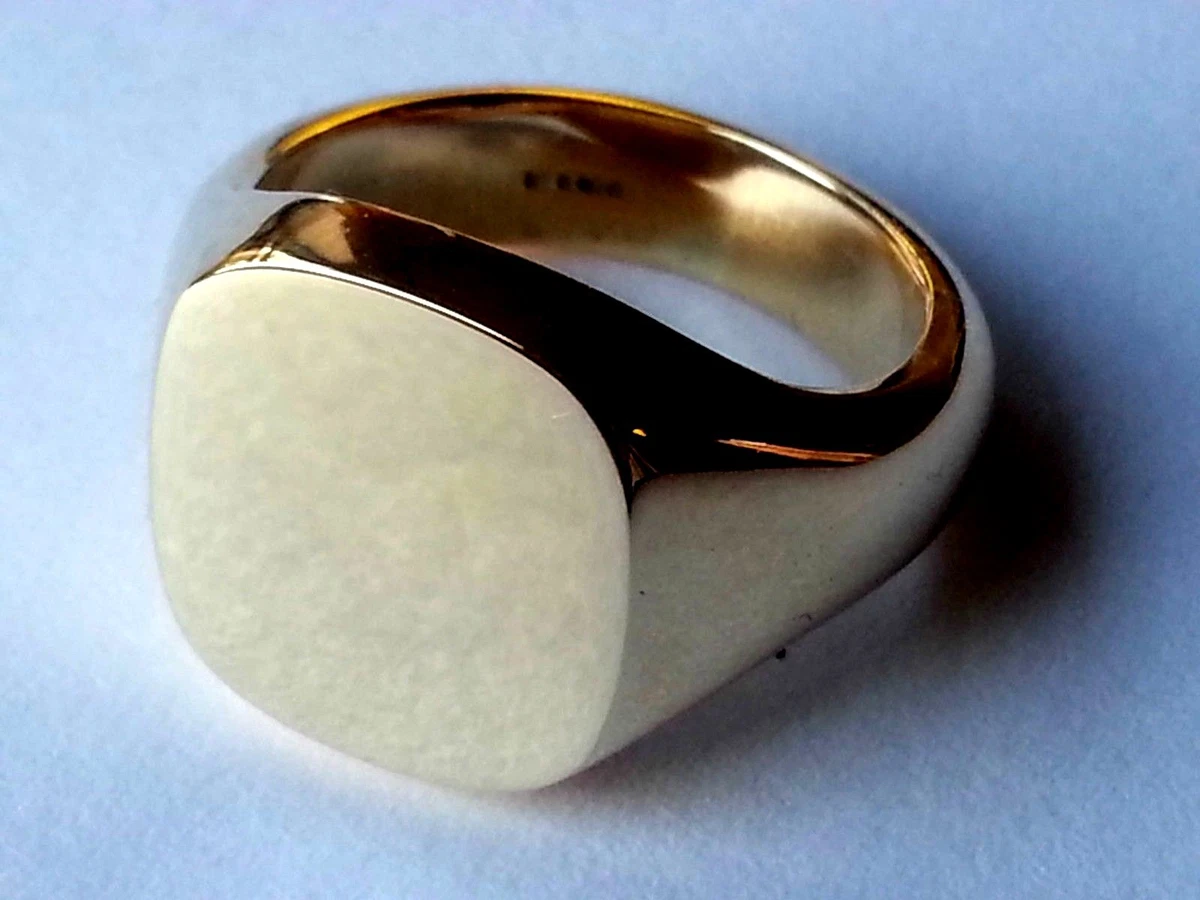 Solid Gold or Silver Cushion Style Signet Ring Hallmarked Custom Engraved