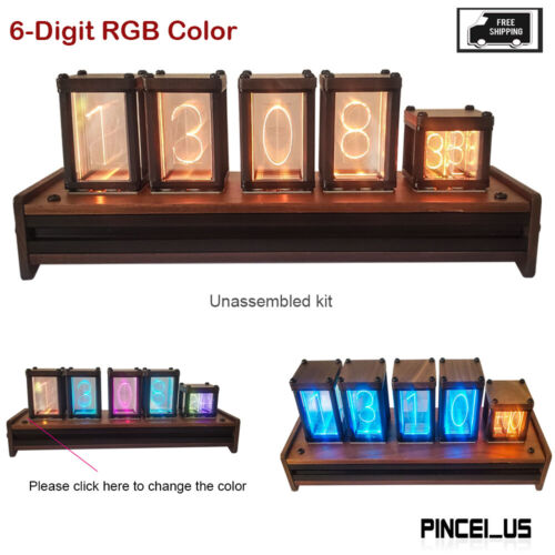 6-Digit RGB Color LED Nixie Tube Clock Glow Tube Clock Decor Gift Unassembled - Afbeelding 1 van 7