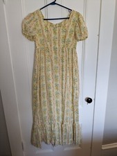 vintage 1970's maxi prairie peasant dress white Yellow floral