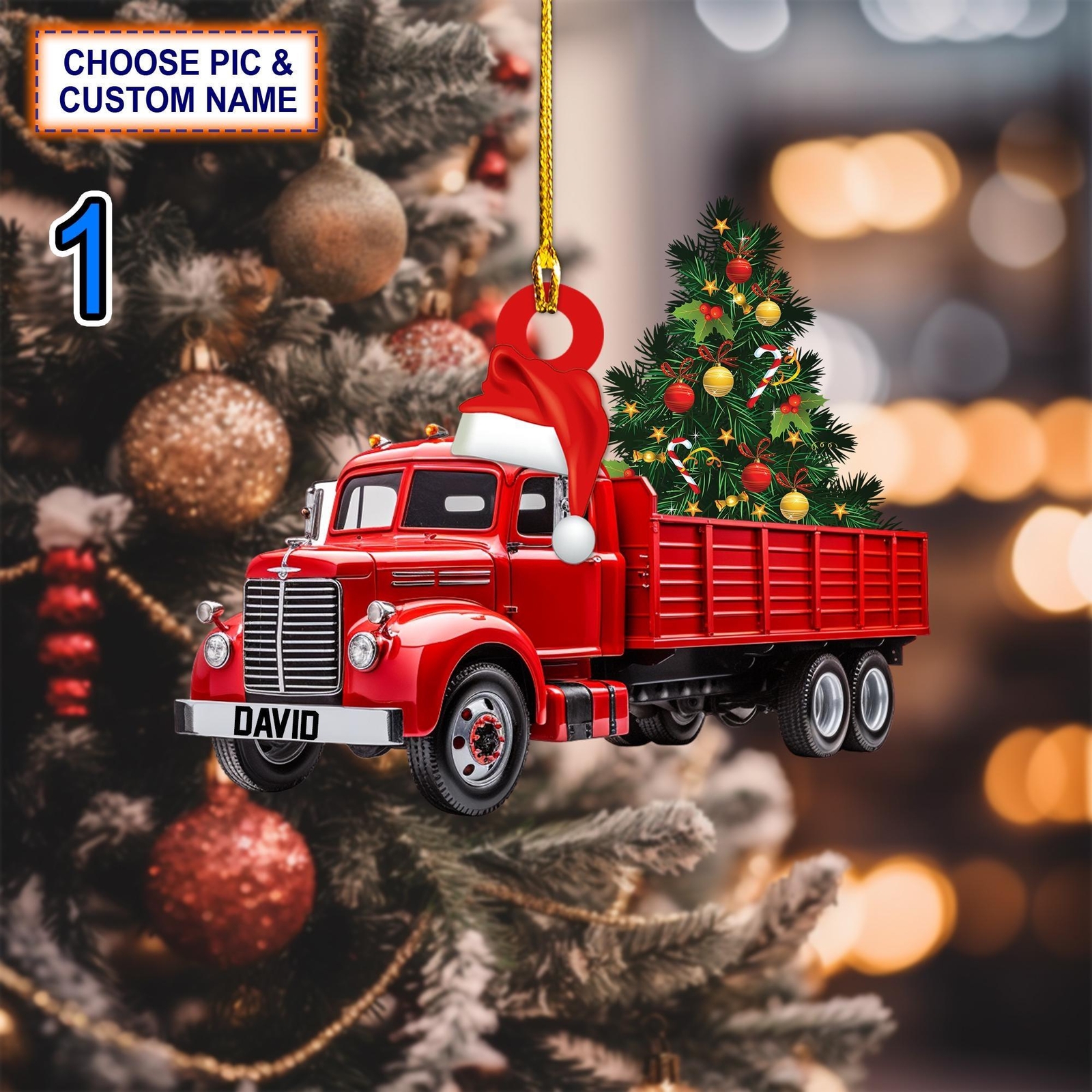 Custom Name Truck Merry Tree Christmas Personalized Ornament  Christmas Tree Han