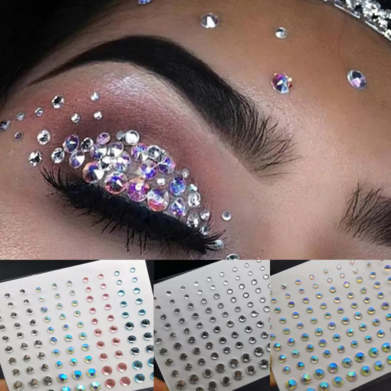 Face Gems Stick on 3D Jewels Festival Body Bling Crystals Tattoo Rhinestones Eye