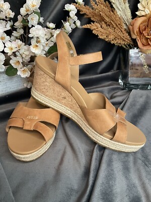 UGG Cloverdale Espedrille Wedge Sandals Camel Colored Leather - Main Image