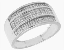 10K White Gold Men  s 3 Row Pave Real Diamond 11mm Band 3/10 CT