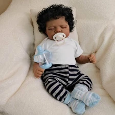 Lifelike Black 18" Reborn Baby Dolls Soft Cloth Body Sleeping Real Life Toy Gift