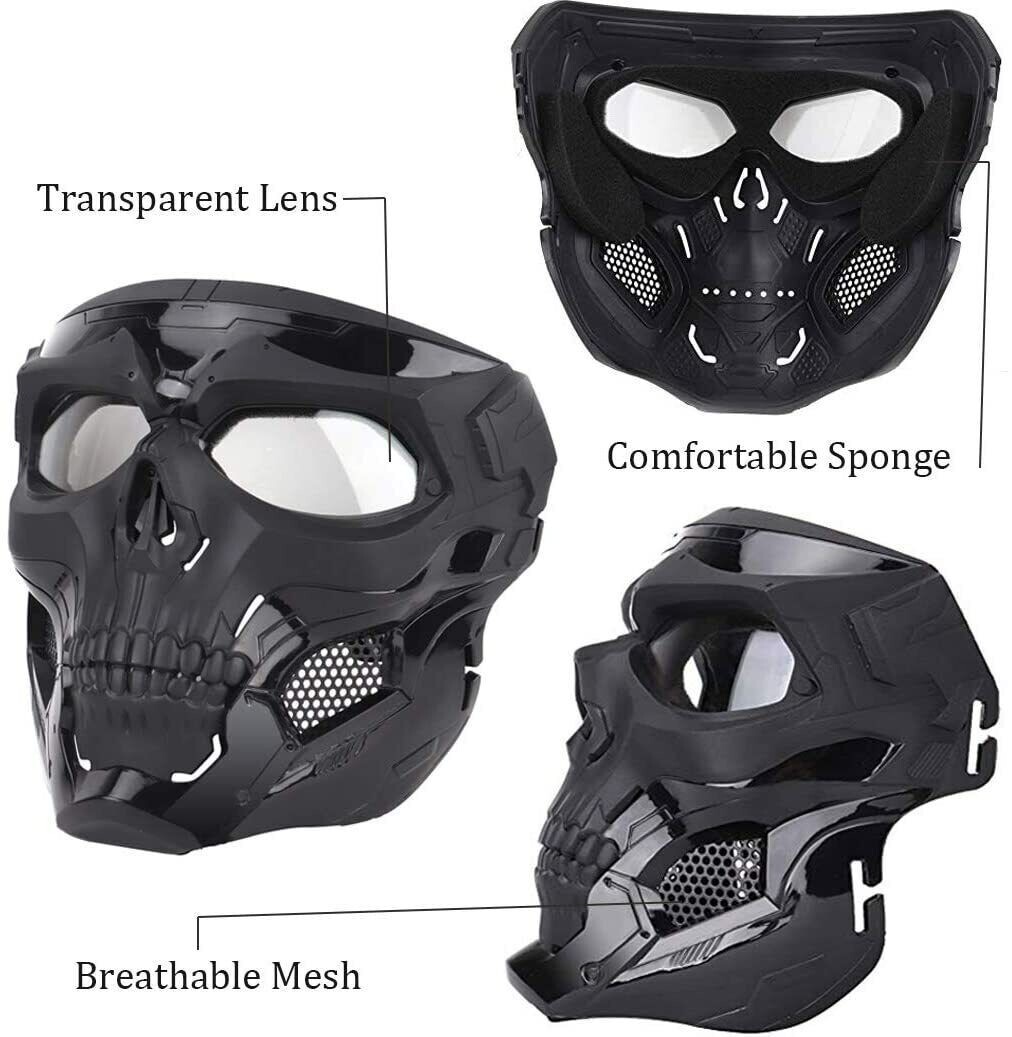 WISEONUS Tactical Airsoft Paintball Mask Eye Protection Gear BB Gun CS Game Mechanical Skull Mask With Dummy Filters Double Turbo Fan