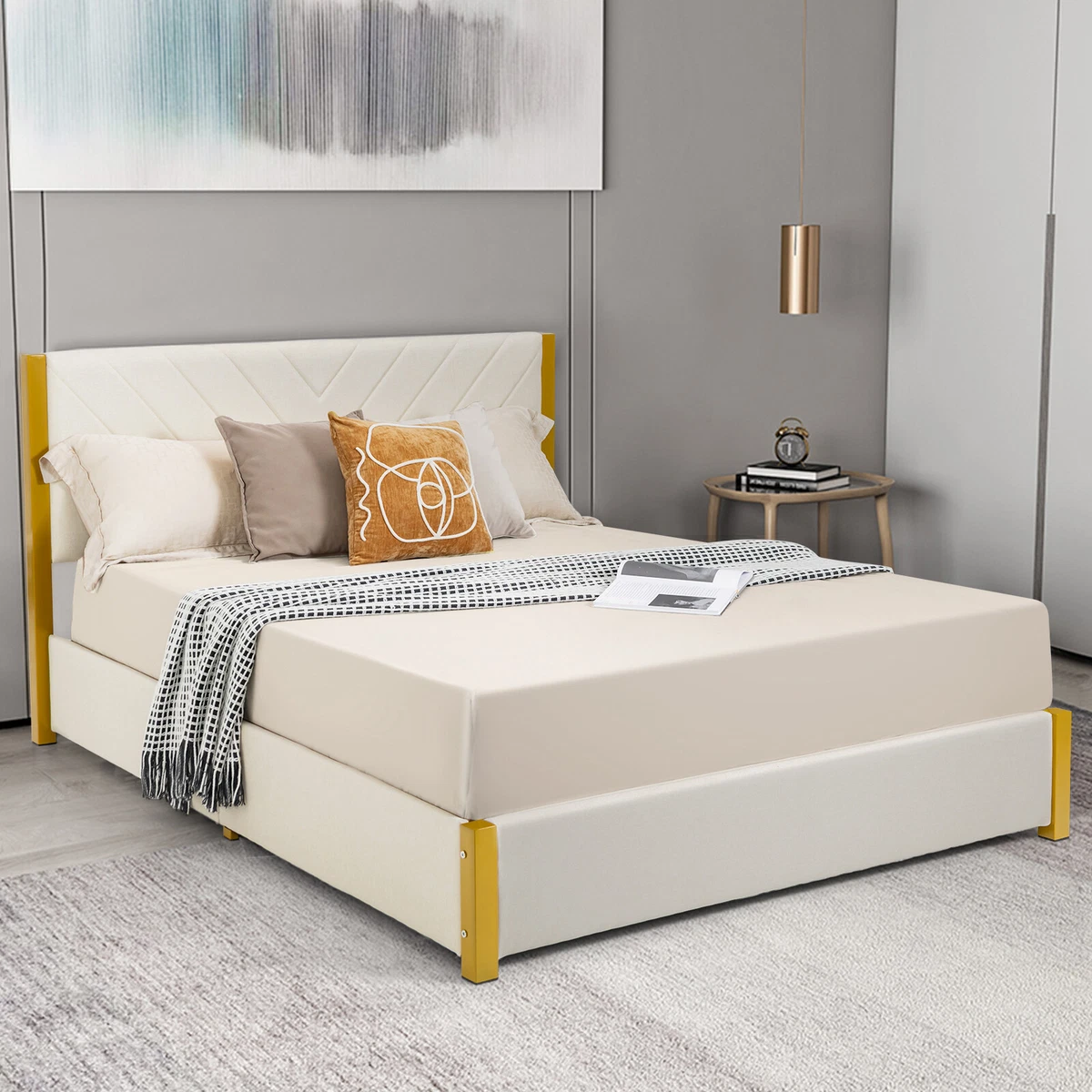 Queen bed frame with casters deals