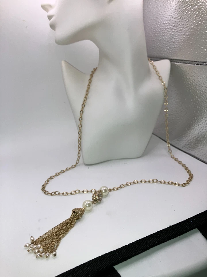 Collar Lia Sophia "Joyous" Tono Dorado Cristales Vidrio Perlas Resina 33.5"! Foto 2 de 4