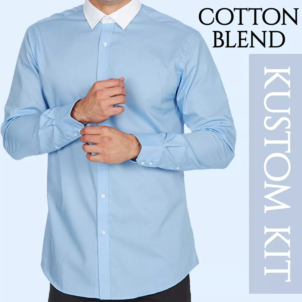Mens Contrast Collar White Shirt Blue Long Sleeve Wedding Formal