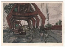 1977 Installation of the portal crane Socialist Realism Old Soviet postcard