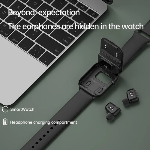 Smart Watch with Earbuds Men Smartwatch 2 In 1 Wireless Headset For Android iOS - Picture 5 of 20
