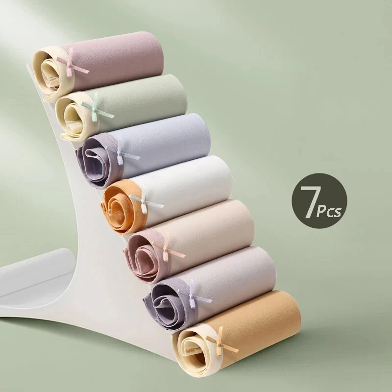 7 piezas Bragas de algodón para mujer, con lazos y diseño sexy y suaves Foto 2 de 4