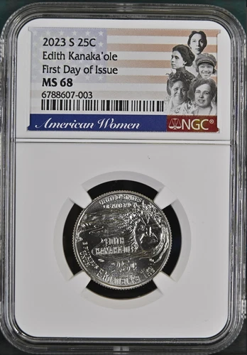 :2023-S 25C CLAD WASHINGTON AMERICAN WOMAN EDITH KANAKA'OLE NGC MS68 FDI RARE R5