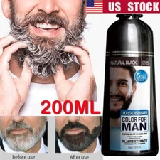 Mokeru Men Beard Mustache Natural Hair Color Shampoo Permanent Black Dye 200ml