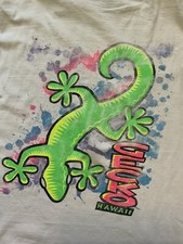 Vintage 90s Gecko Hawaii Surf Skate Graphic White Single Stitch S/S T-Shirt Sz.L