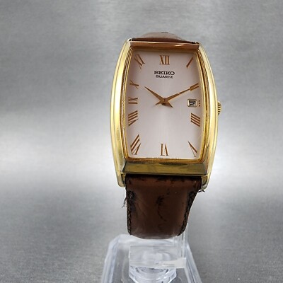 Seiko Tank Watch Men 26mm White Dial Gold Tone Date