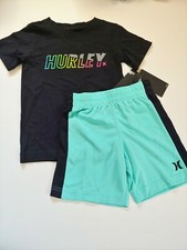 New Hurley Graphic T-Shirts Athletic Shorts Outfit Lot Boys Youth 7 L Black Blue