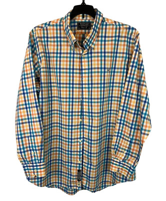 Pelican Coast Men's LS Classic Fit Button Down Blue / Orange Shirt  Size XL