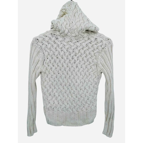 Kenji Natural Anthropologie Sweater Womens Medium Ivory Chunky Knit Pocket Hood - Picture 2 of 12