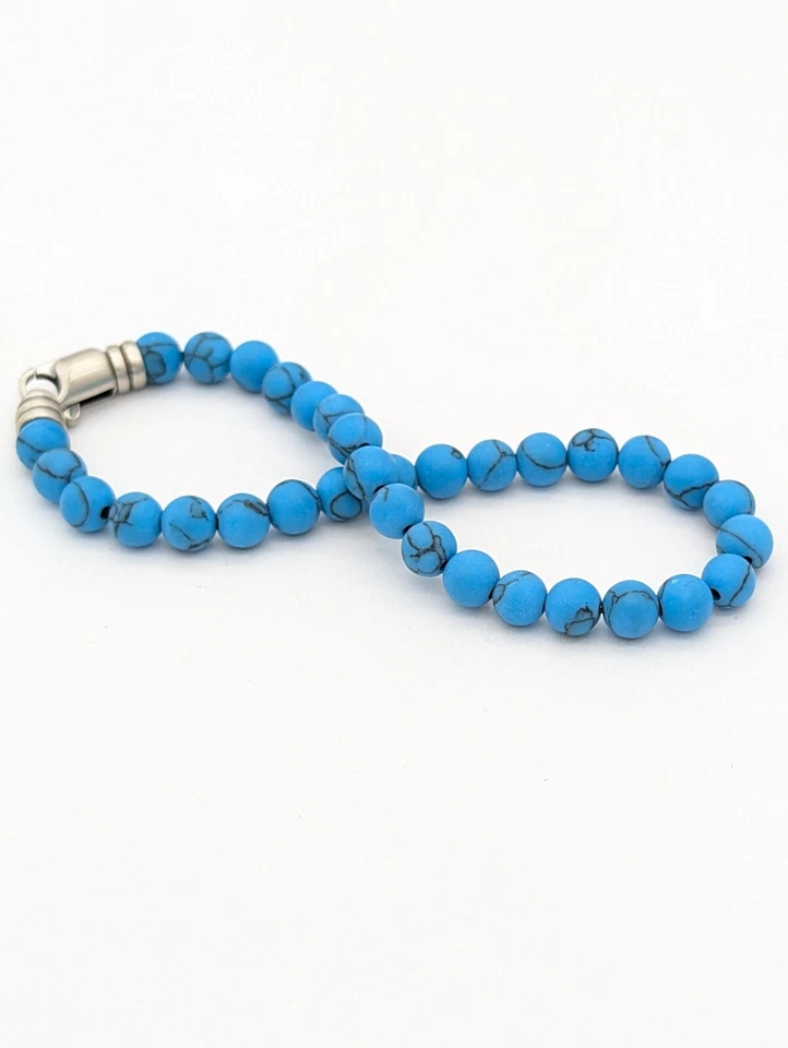 Men’s Turquoise Bead Bracelet Sterling Silver Handmade Spiritual Jewelry - Image 3 of 4