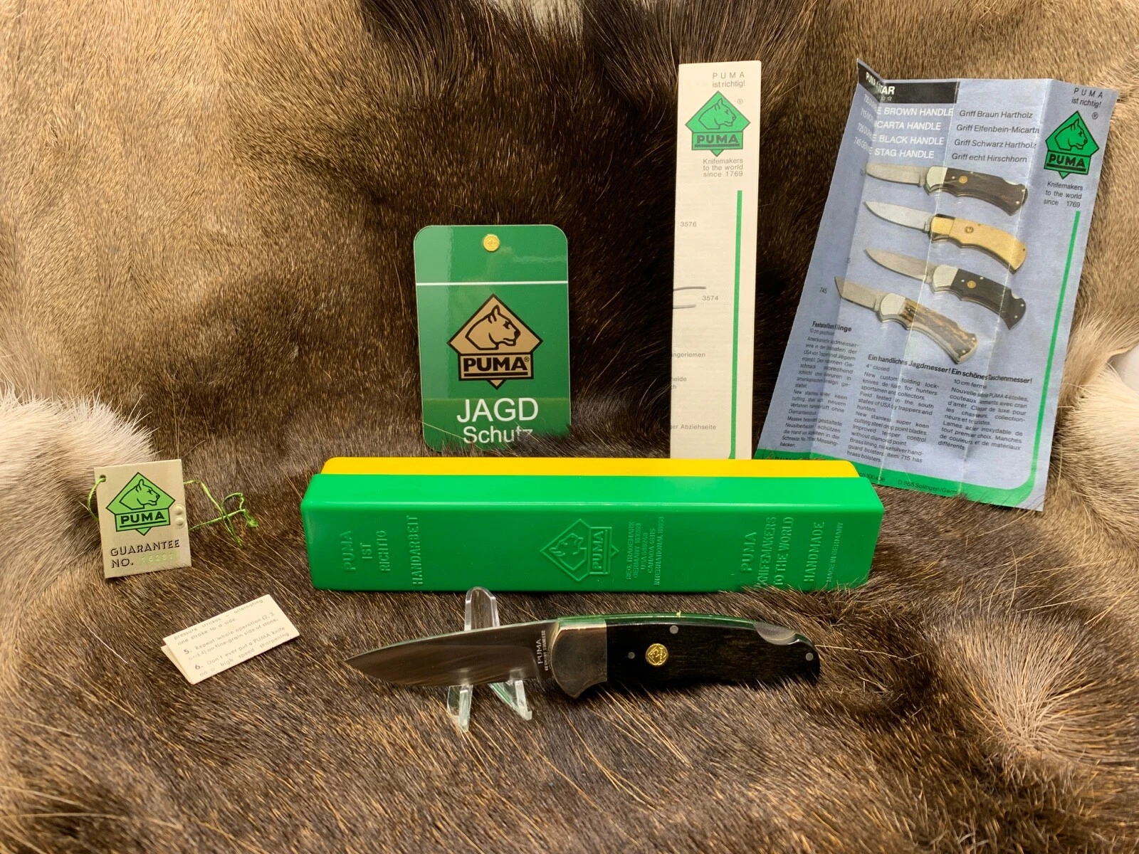 Puma 1982 Vintage 725 Lockback Knife Pakkawood Manici Come Nuovo In Puma G Y Scatola A