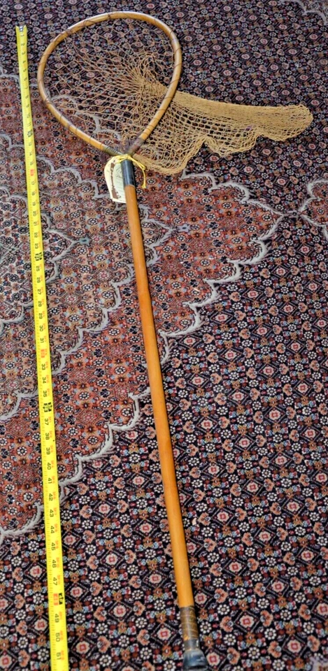 Antigua red de desembarco de trucha/salmón BAMBÚ, hermoso diseño con pátina 52" Foto 4 de 4