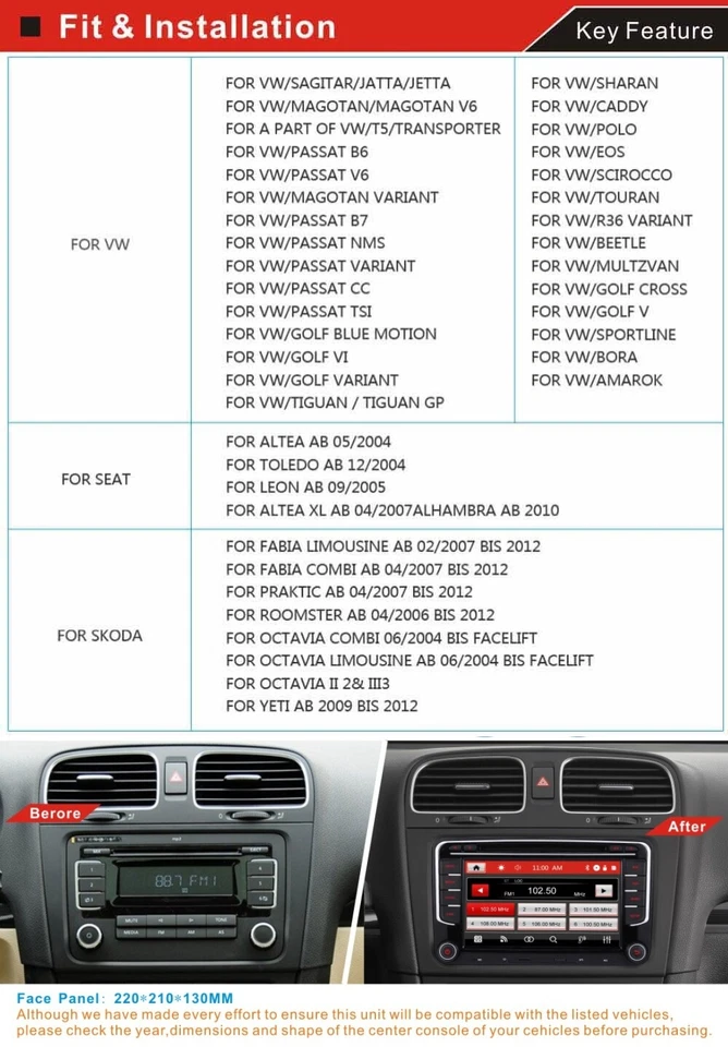  7" Car Stereo for VW Passat Golf MK5/6 Polo Radio Head Unit DVD GPS BT RDS DAB+ - Image 2 of 4