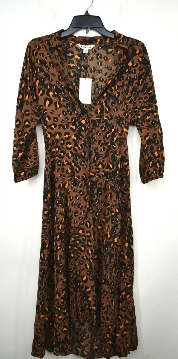 Whistles Womens Amara Leopard Print MIDI Shirt Dress Spread Front Button Hem 2