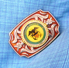 US Navy Belt Buckle Eagle Anchors Shield Western Floral Vtg 80s USA   .QRT056