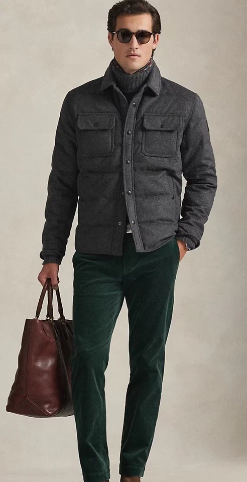 Polo Ralph Lauren The Lewis Melton Camisa Chaqueta Fortaleza Gris Brezo Col XL Talla Foto 3 de 4